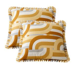Handmade Set of 2 Throw Pillow Covers 18x18 Geometric Ruffle Trim Hidden Zipper